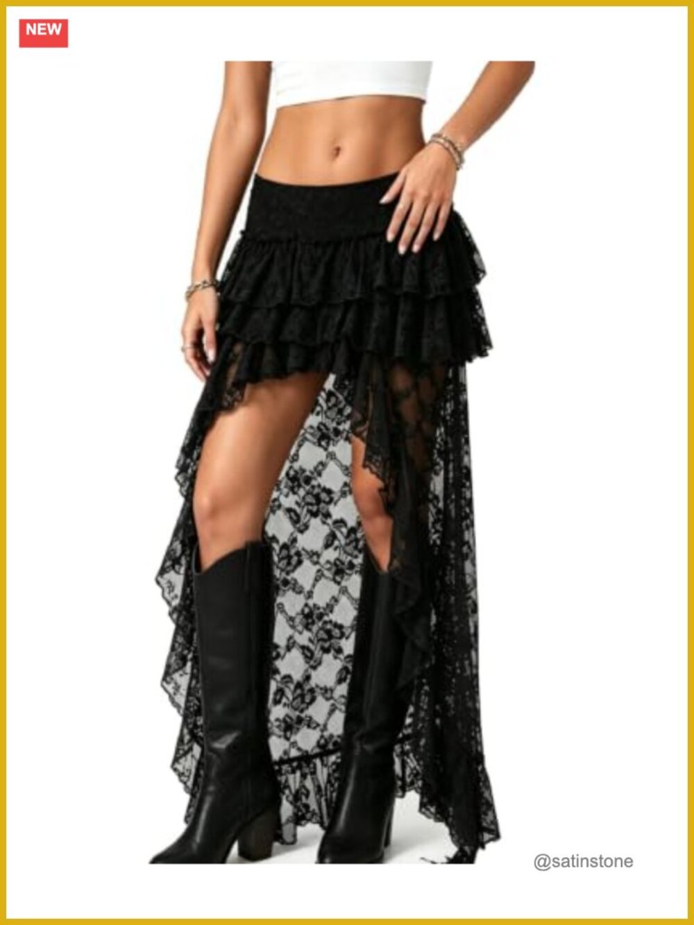 Boho Lace Layered Ruffle Y2K Sheer Mesh Maxi Skirt Women's